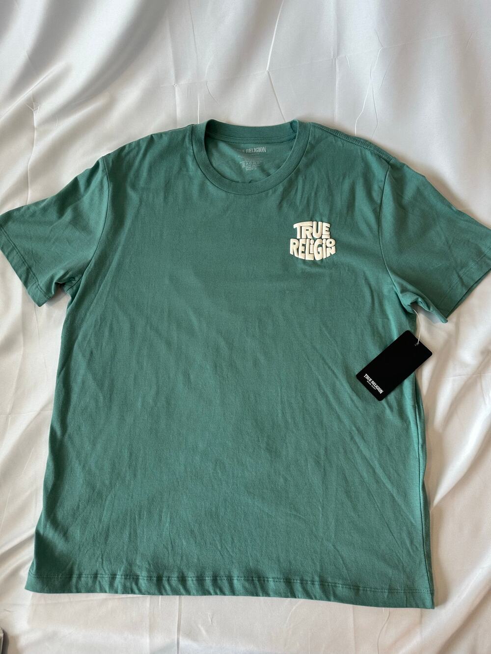 True Religion Mens Green Puff Print Graphic T-Shirt Fashion For The Senses NWT L